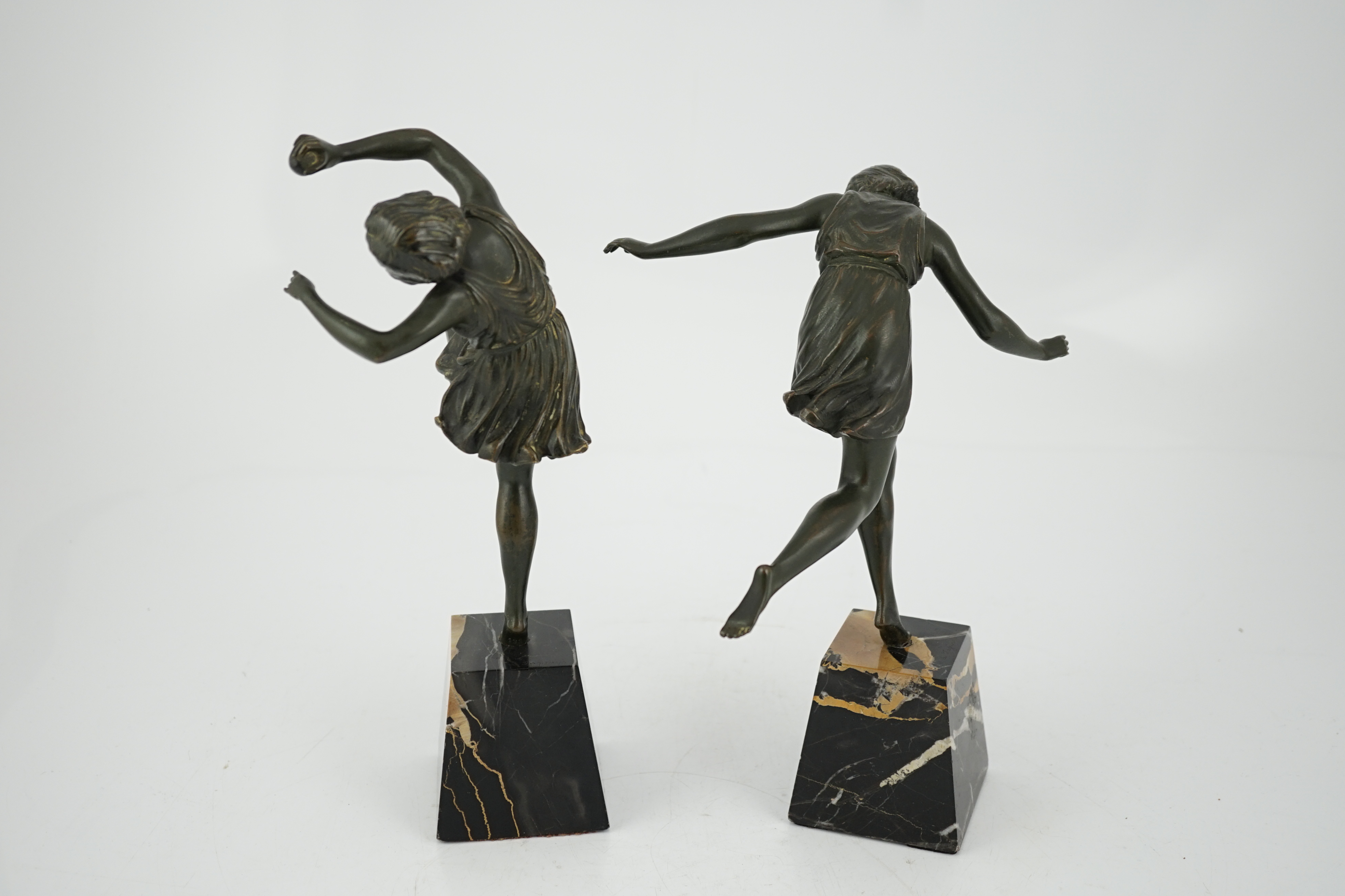 Pierre Camille Marie Le Faguays (1892–1962), a pair of bronze Art Deco figures of classical dancers, 29cm and 25cm high